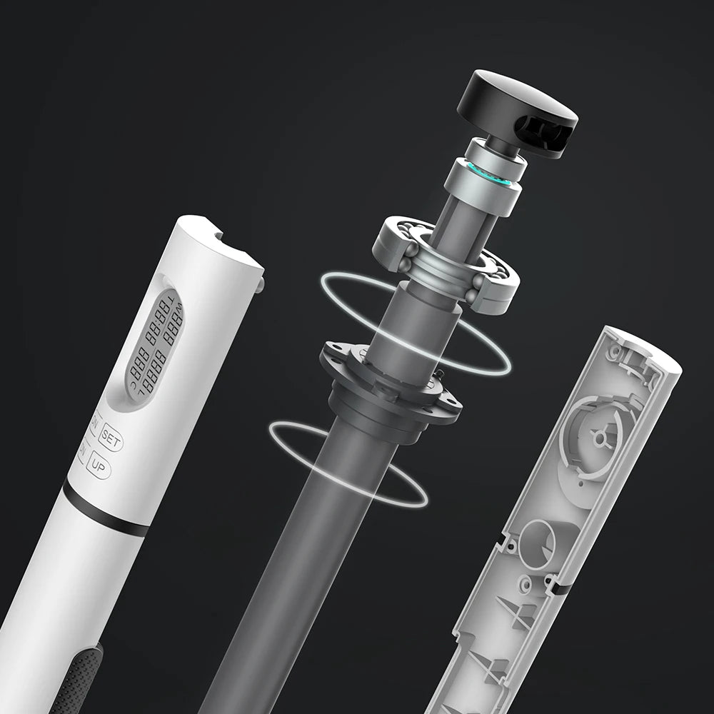 Digital handheld device with display and buttons, shown in detailed exploded view