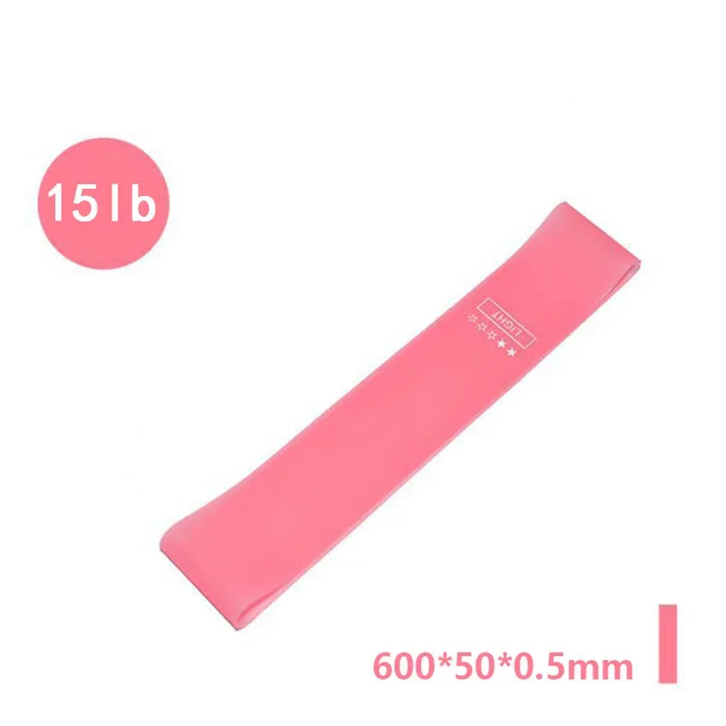 Pink resistance loop band, 15 lb, light strength, 600x50x0.5mm for exercise and rehab