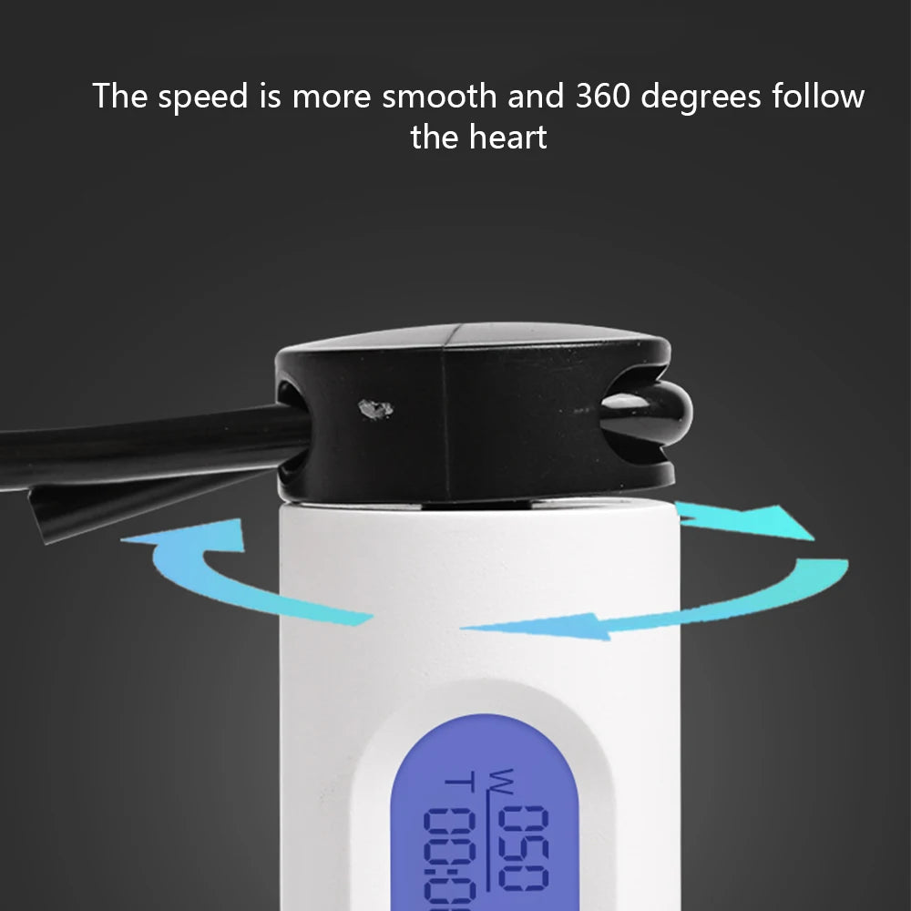 Electronic jump rope handle with 360-degree rotating mechanism and digital display